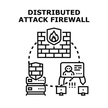 Distributed attack firewall protecting data and network security Stock Illustration