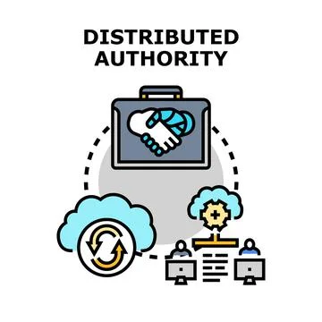 Distributed authority and decentralized network management concept Stock Illustration