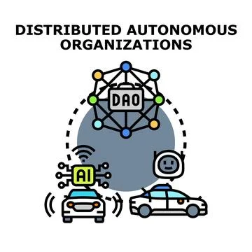 Distributed autonomous organizations concept illustration with smart vehicles Stock Illustration