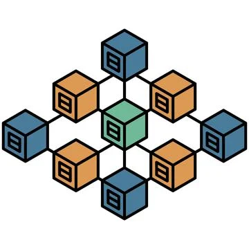 Distributed blockchain network storage nodes flat outline. Stock Illustration
