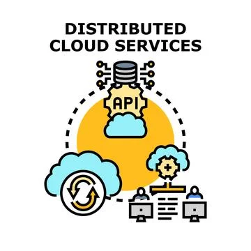 Distributed cloud services operating across various connections Illustrazione stock