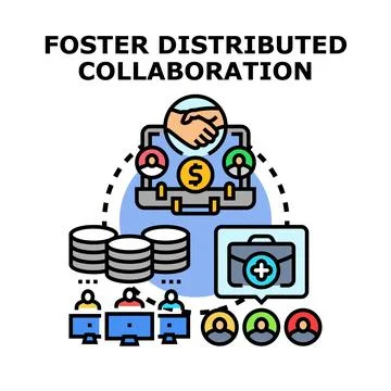 Distributed collaboration concept fostering teamwork and business development Stock Illustration