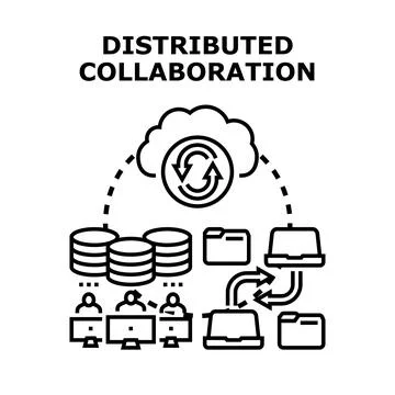Distributed collaboration concept for global teamwork and data sharing Stock Illustration