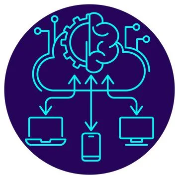 Distributed Computing AI icon. Vector thin line illustration 스톡 일러스트
