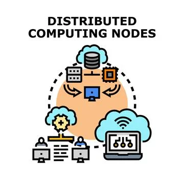 Distributed computing nodes connecting systems and data networks Illustrazione stock
