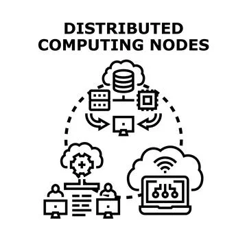 Distributed computing nodes connecting systems and data networks Stockillustratie