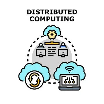 Distributed computing system processing data across network Stock Illustration