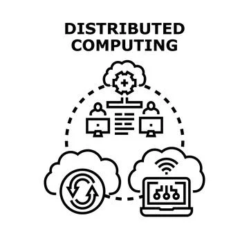 Distributed computing system processing data across network 库存插图