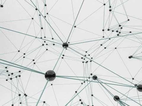 Distributed connection atom with gray background. 3D Ilustração Stock