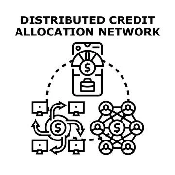 Distributed credit allocation network concept illustration Stock Illustration