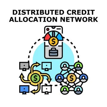 Distributed credit allocation network concept illustration Stock Illustration