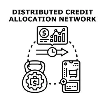 Distributed credit allocation network concept illustration Stock Illustration
