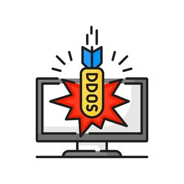 Distributed ddos attack by rocket vector line icon Illustrazione stock