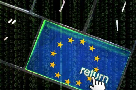 Distributed denial of service concept with the focus on the return button ove Stockillustratie