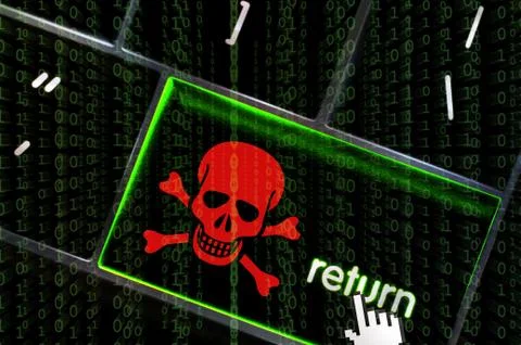 Distributed denial of service concept with the focus on the return button ove Stockillustratie