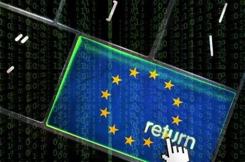 Distributed denial of service concept with the focus on the return button ove Stockillustratie
