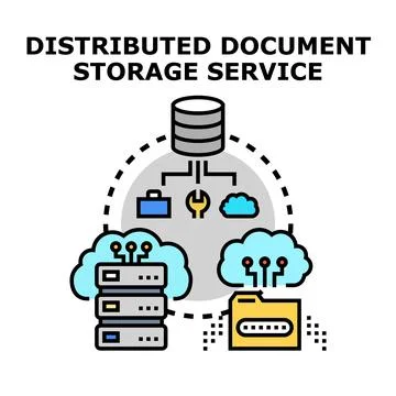 Distributed document storage service cloud computing concept Stock Illustration