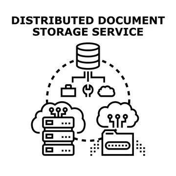 Distributed document storage service cloud computing concept Illustrazione stock