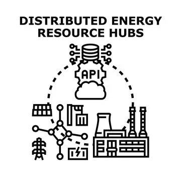 Distributed energy resource hubs concept illustration Stock Illustration
