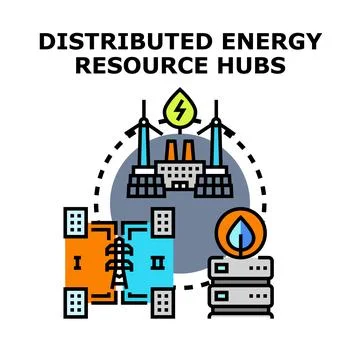 Distributed energy resource hubs managing smart power grid Stock Illustration
