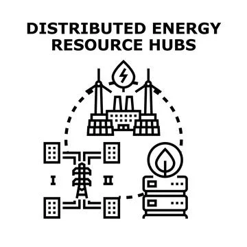 Distributed energy resource hubs managing smart power grid Stock Illustration