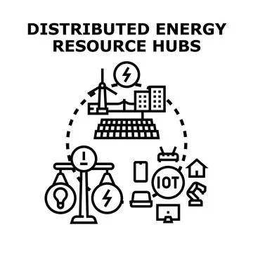 Distributed energy resource hubs optimizing power grid network Stock Illustration