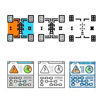 Distributed generation electric grid color icon concepts vector Stock Illustration