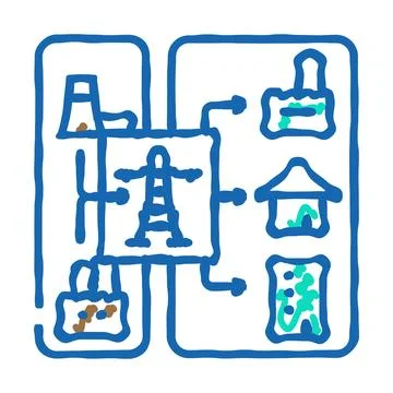 Distributed generation electric icon doodle illustration Stock Illustration