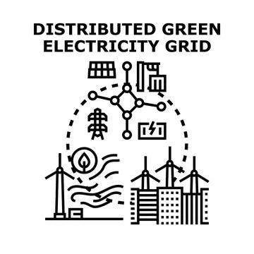 Distributed green energy smart grid system concept Ilustración de archivo