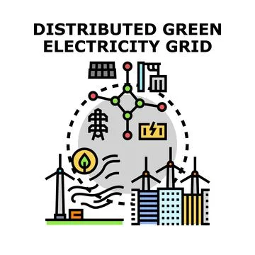 Distributed green energy smart grid system concept Ilustración de archivo