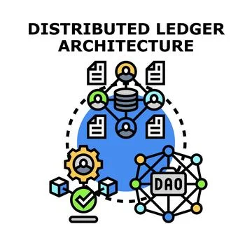 Distributed ledger architecture creating secure decentralized network systems Illustrazione stock