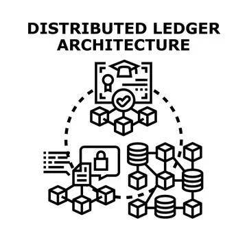 Distributed ledger architecture creating secure blockchain network Stock Illustration