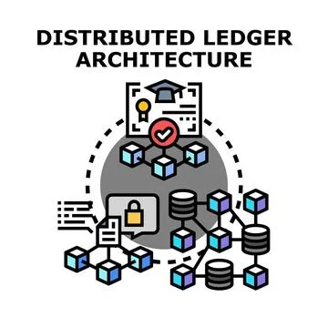 Distributed ledger architecture creating secure blockchain network Stock Illustration