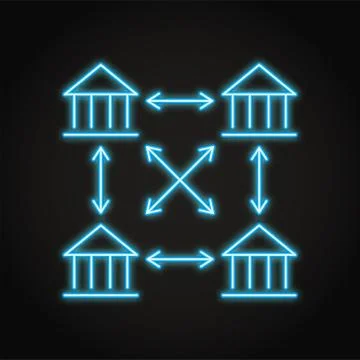Distributed ledger icon in neon line style Stock Illustration