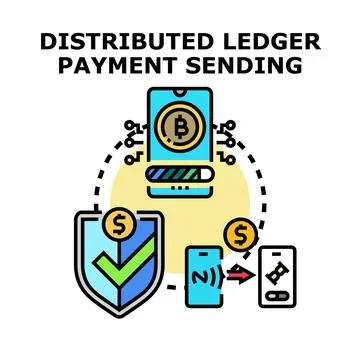 Distributed ledger payment sending blockchain transaction secure Stock Illustration