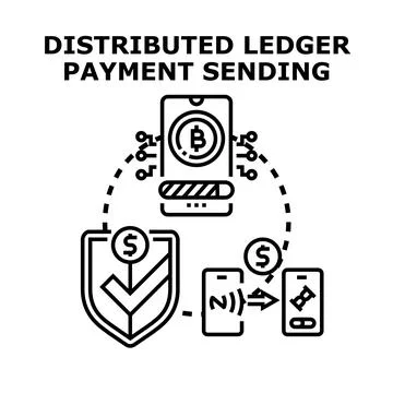 Distributed ledger payment sending blockchain transaction secure Stock Illustration