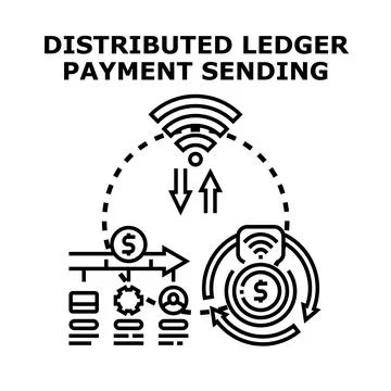 Distributed ledger payment sending transaction process Stock Illustration