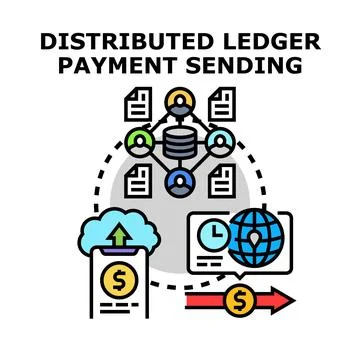 Distributed ledger payment sending transaction process vector Stock Illustration