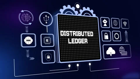 Distributed Ledger Technology Blockchain HUD Animation 스톡 동영상 330543896