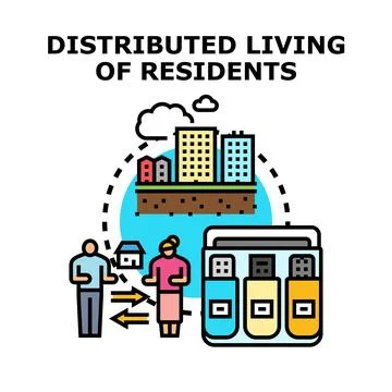 Distributed living residents utilizing virtual digital housing concept Ilustración de archivo