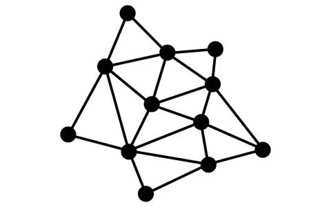 Distributed network and node structure line icon with interconnected points.. Illustrazione stock