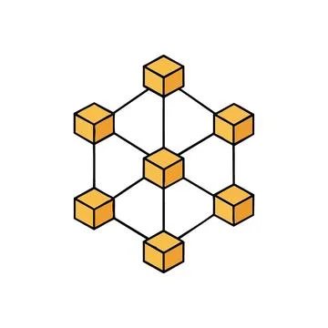 (Distributed Network System Concept. Vibrant orange blocks form a clear vis.. Illustrazione stock