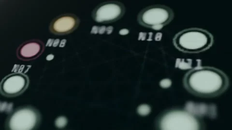 Distributed Nodes, animated P2P network topology canvas with live data packets Vídeo Stock 331569778