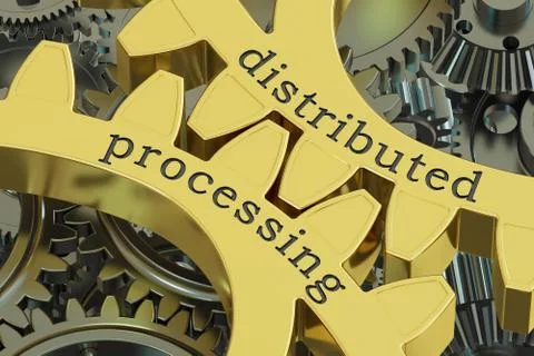 Distributed processing on the gearwheels, 3D rendering 스톡 일러스트