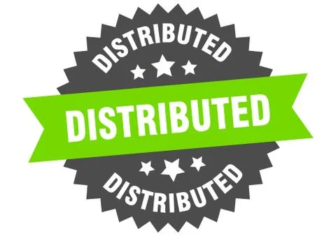 Distributed round isolated ribbon label. distributed sign Ilustração Stock