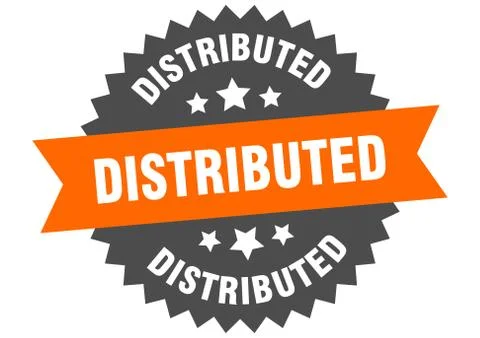 Distributed round isolated ribbon label. distributed sign Stock Illustration