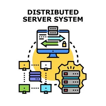 Distributed server system illustration network data computing 스톡 일러스트