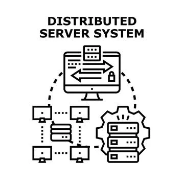 Distributed server system illustration network data computing Stock Illustration