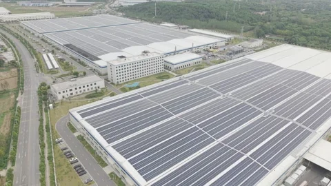 Distributed Solar Power on Industrial Roofs Aerial Hubei Stock-Footage 345011071