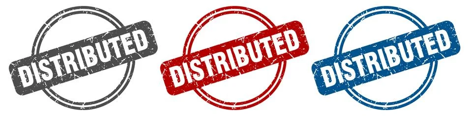Distributed stamp. distributed sign. distributed label set Stock Illustration